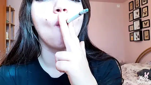 Bare lips smoking cigarette