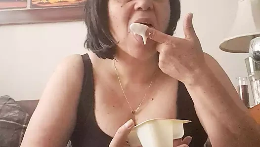 Milf tasting with her tongue