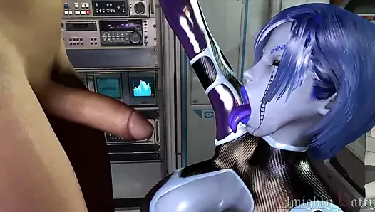 Seksi mavi android piliç diliyle büyük bir yarağı azdırıyor