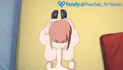 Hentai Artisan: Makima, Chainsaw Man, Black Stockings Footjob, Deepthroat Facefuck, Double Penetration, Gets Fucked Hard