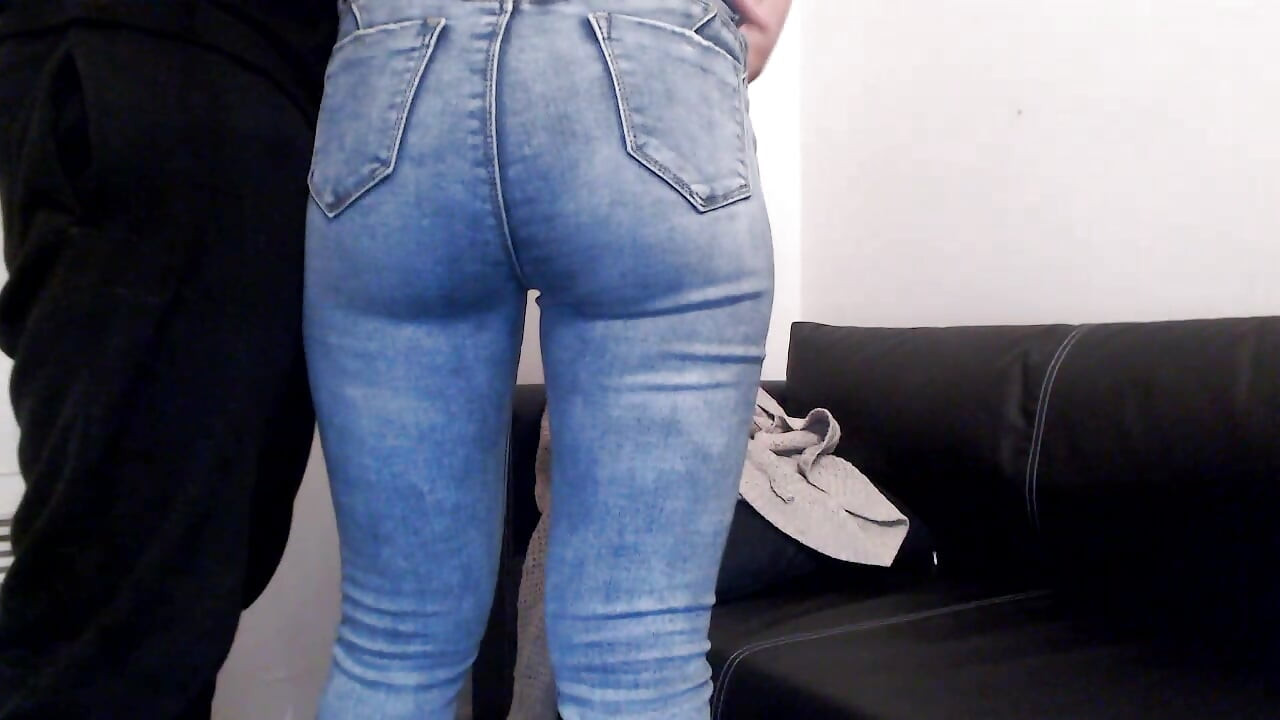 Grobbing amateur ass and fingering pussy in blue jeans