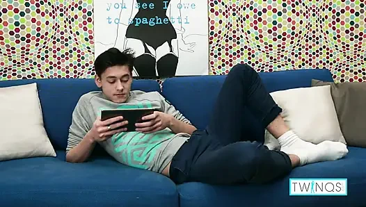 Brunette rainbow boy Logan filmed striping and masturbating!