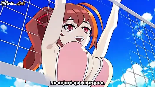 Kızlar plajda üçlü seks yapıyor ve büyük sikişiyor (Blazblue) (alt español)