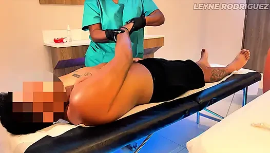 Latina Masseuse gives Sensual Massage to Lucky Fan - Manual & Oral Finish