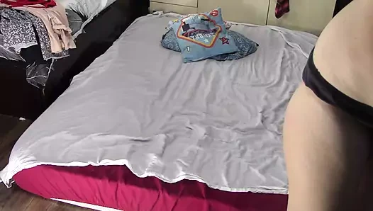 Sexy mom massages herself. Wife, hairy pussy, big ass. Sexy brunette shaves her hair on her legs.