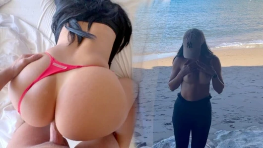 BEACH ADVENTURE: Perfect tits & big ass exposed in public gets fucked after topless