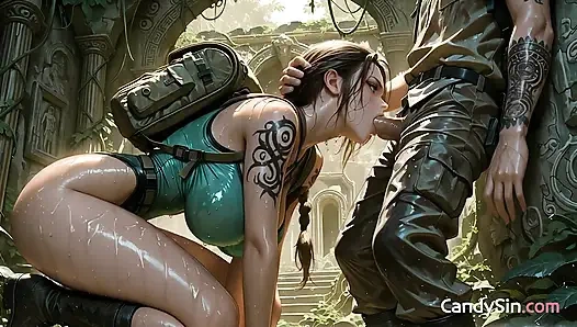 Tomb Raider'ın sıkı kıyafeti sikilirken ve dölle sırılsıklam olurken yırtılıyor (ai porno)
