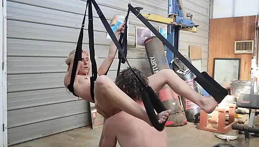 Petite Blonde Gets Massive Facial In Sex Swing