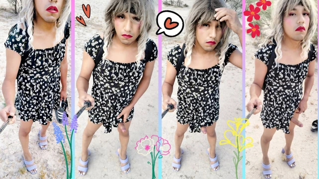 Seksi Transeksüel Mini Elbise Ve Menekşe Topuklu Sevimli Sıcak Sürtük Halk Arasında Yürüyor