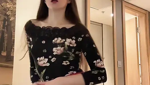 TikTok compilation part 9: slim girl dancing, mini skirt, shorts, striptease, stockings and long legs, dancing on top