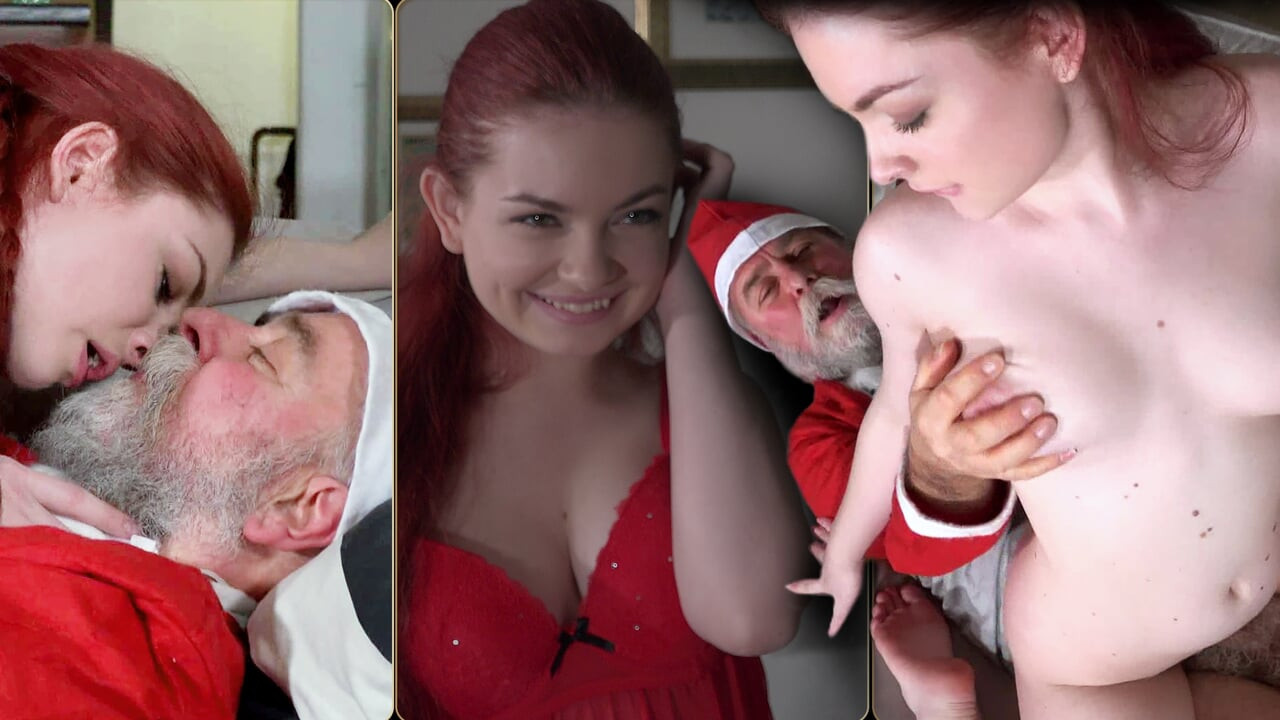 Noel Baba güzel küçük kızıl saçlıyı xmas için tatlı sıkı amından sikiyor