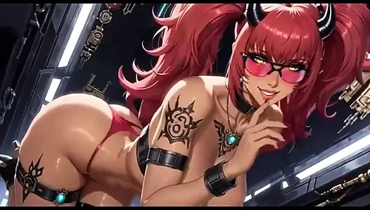 245 Cyberpunk kızıl saçlı seksi konuşma ve poz veriyor, ai animasyon