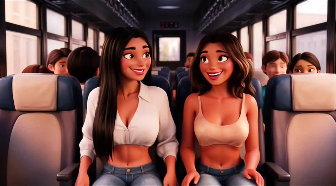 Two Hot Friends Share Tender Breastfeeding On Bus Then Shower And Intense Sweaty Gym Workout With Ripping Clothes
