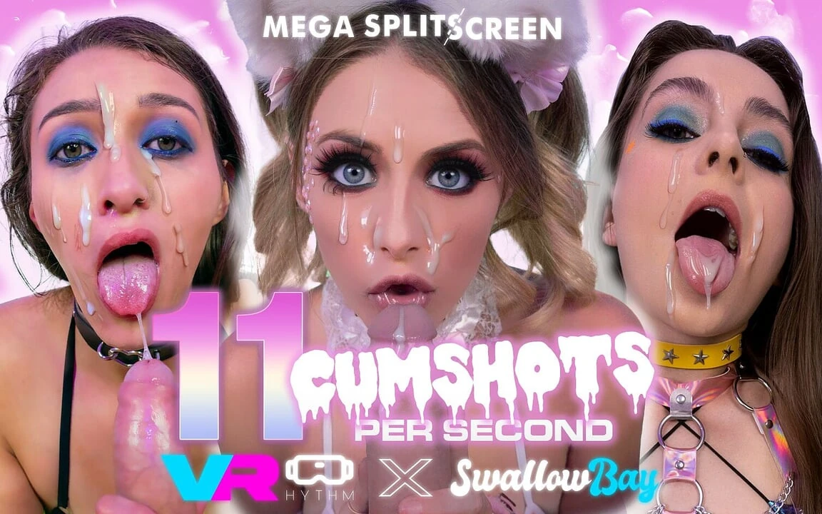 Mega Splitscreen - 11 Cumshots per Second - Pmv Cum in Mouth Compilation