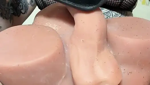 Tattooed BDSM Girl Dominates Dildo With Flogger And Whip