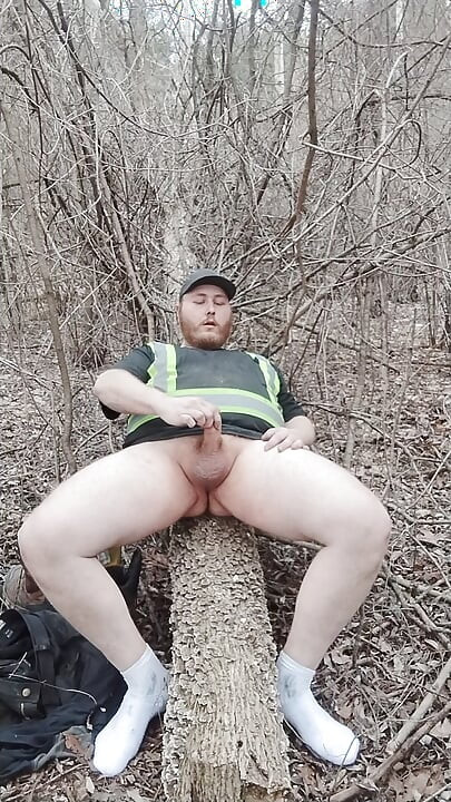 Fat autistic guy jerks & cums in forest pt.11