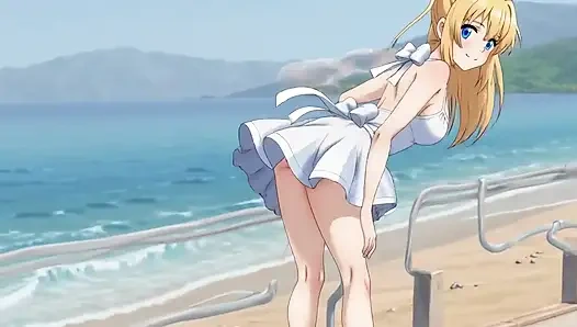 Londe Bombshell'in deniz kenarında mastürbasyonu: göğüs sekiyor ve klitoris sürttürme damlatıyor