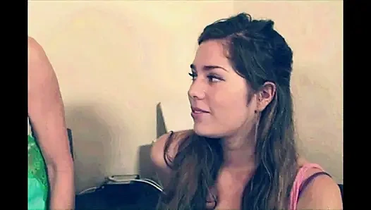 MILF Made up and Young Girl with Hairy Pussy Play with Double Dildo