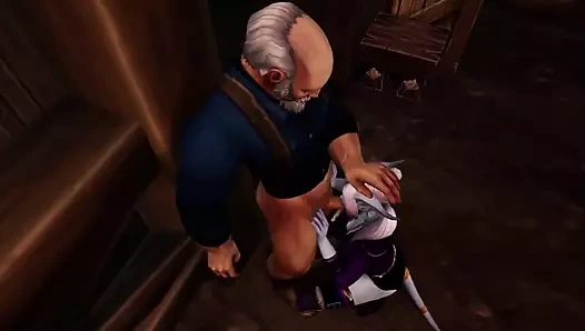 Draenei kız yaşlı bir adama derin bir sakso çekiyor - warcraft parodisi
