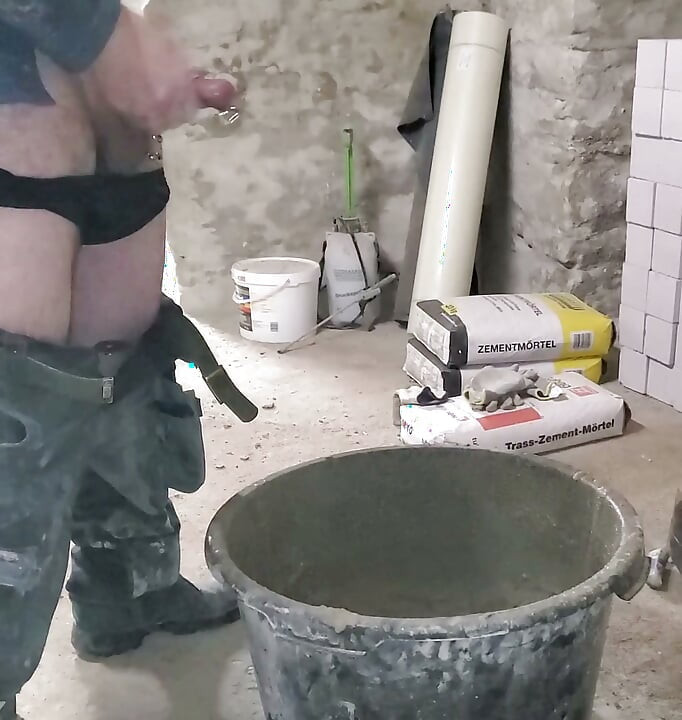 Spraying mortar construction site