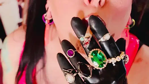 18 Rings & Latex Gloves! Miss Tina Snua Smoking 2 Cork Cigarettes For Her Glove Fan! - Smoker OMI OME Snap Inhales Drifting