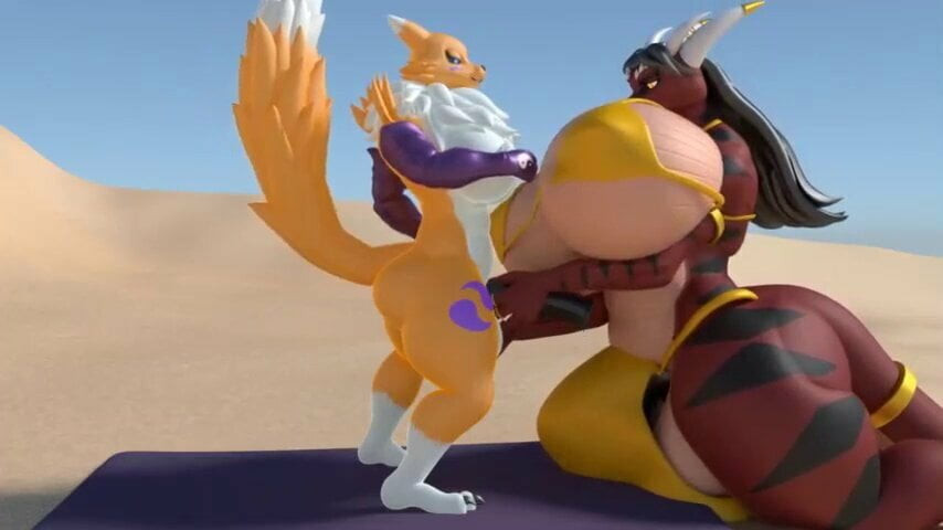 Renamon futanari ve bir futa dragoness - boşalmak enflasyon ve büyüme