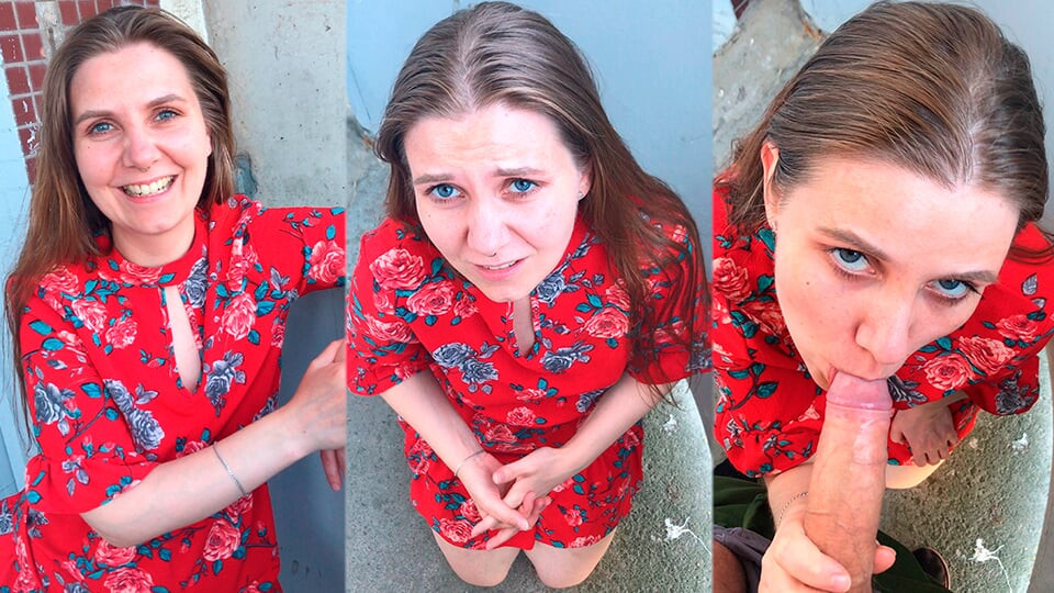 Kırmızı elbise giyen güzel bir MILF, balkonda komşusunun sikini emdi ve onu evine davet etti - Lovessie