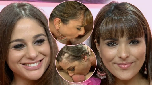 İki uzun saçlı kızla gırtlağına kadar sikişiyor