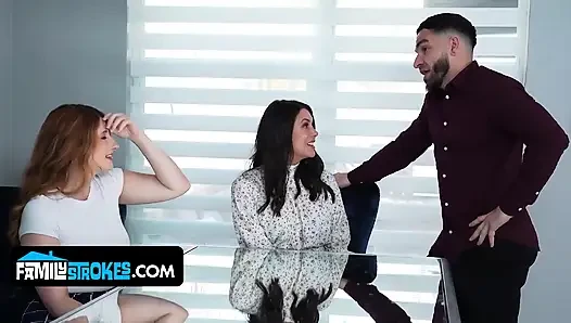 İri göğüslü orta yaşlı seksi kadın bess meme ve abby somers ateşli üçlü grup sekste yarağı paylaşıyor