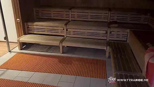 Dövmeli esmer buharlı saunada pembe dildoyla oynuyor bakış açısı