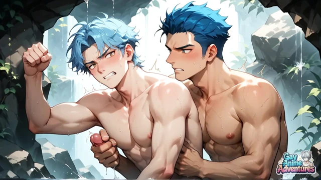 Kar yağışlı bir mağarada mavi saçlı kaslı grup seks partisi! Gay xxx porno!