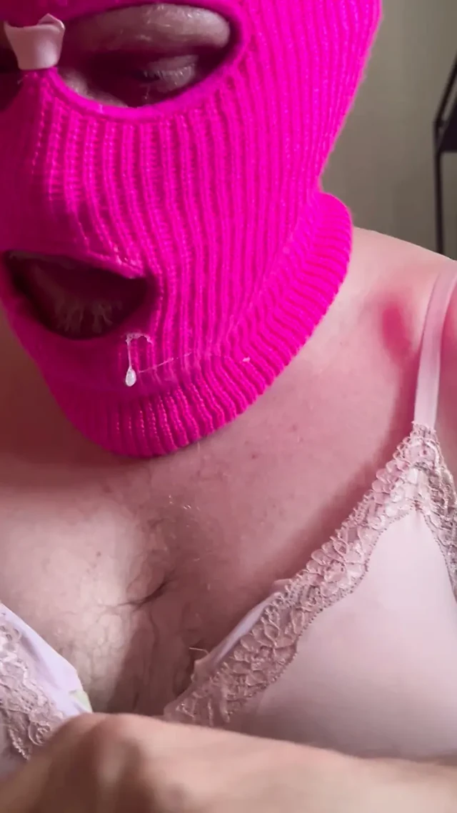 FIRST VIDEO - Crossdresser deepthroats double dildo she gags and drools a lot
