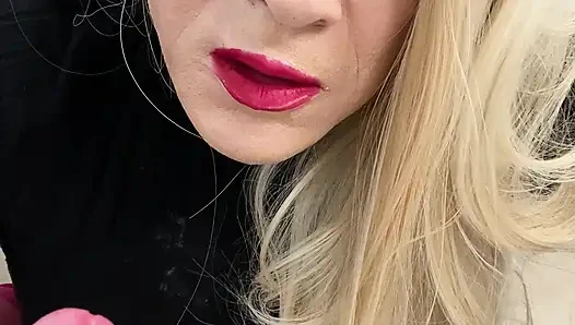 Horny sissy crossdressing trans almost cums on a cock and then talks to his milf stepmom about sucking cock