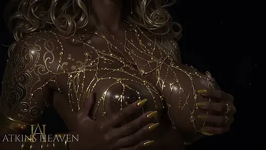 Ateşli zenci kadının büyük memeli masajı ve altın takı - atkins heaven