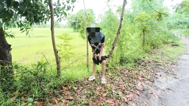 Thai Girl Walking Showing Along the Side of the Field Road in the Countryside Thai Outdoor Public