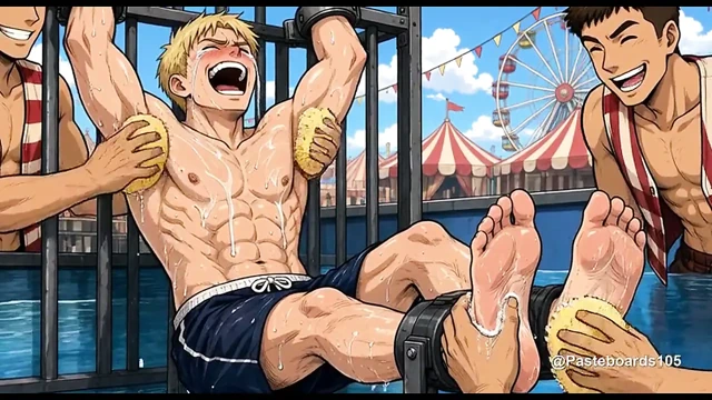 Karnaval Su Tankı Oturma Yerine Bağlanmış, Süngerler ve Parmaklar Ayak Tabanlarında ve Koltuk Altlarında (2D Anime)