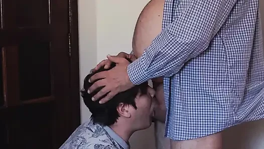 Dad Cumming on the Boy's Face