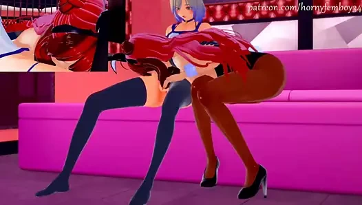 Tavşan kostümlü et deliği femboyu memnun etmeye çalışır.