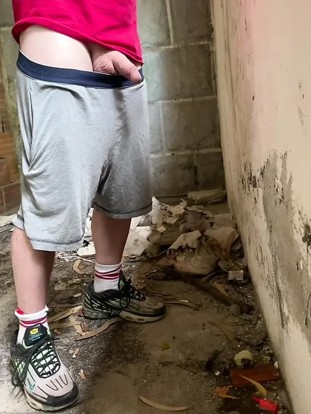 Boy Caught Pissing Handsfree in an Abandoned Building