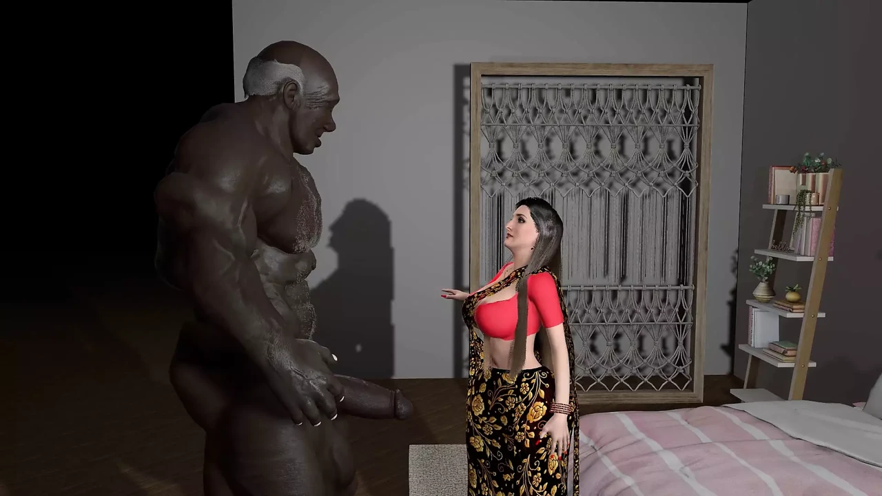 Seksi desi bahu savita ateşli öpüşüyor ve şımarık ile yalıyor