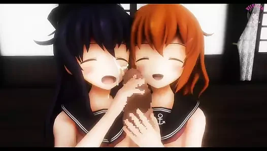 2 genç kız büyük yarağa bayılıyor - seksi üçlü oral seks