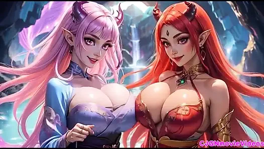 Lezbiyenler birlikte öpüşüyor, ai animasyonu