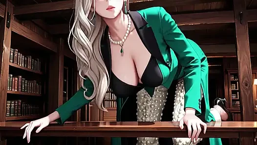 Green Suit Sekreter! Çalışma odasındaki dosyaları organize etmek için emir alan kadın, kasten derin v yakasını ve uzun bacaklarını ortaya çıkarıyor.