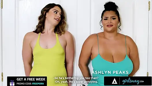 Girlsway - tombul hatunlar Sophia Burns ve Ashlyn Peaks gizlenirken buluşuyor ve anında kimyayı keşfediyor