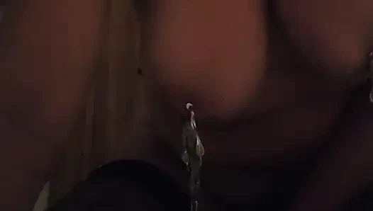 Pain slut: Nipple weights, pussy clamps. Playing with a wand to orgasm.