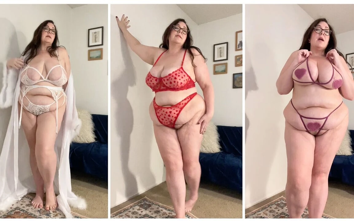 Peituda gordinha gata experimenta lingerie sexy