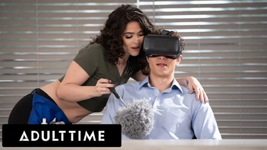 ADULT TIME - Victoria Voxxx Catches Coworker Jerking Off AT WORK And Masturbates With Him!