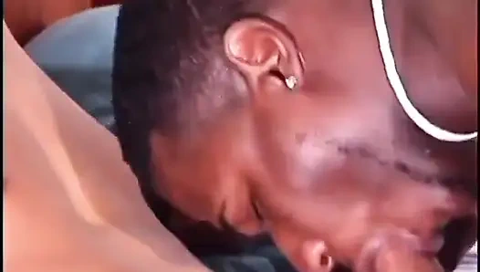 Hunky boy gets his hard cock blown by eager black stud