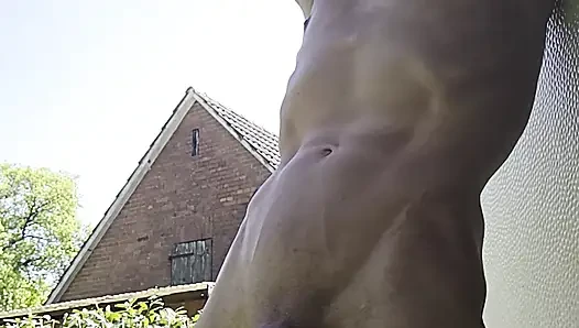 Skinny boy naked pissing und sperm. Piss n sperm flows from big uncut dick outdoor