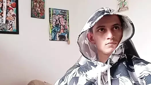 Horny otaku touches himself in front of the camera